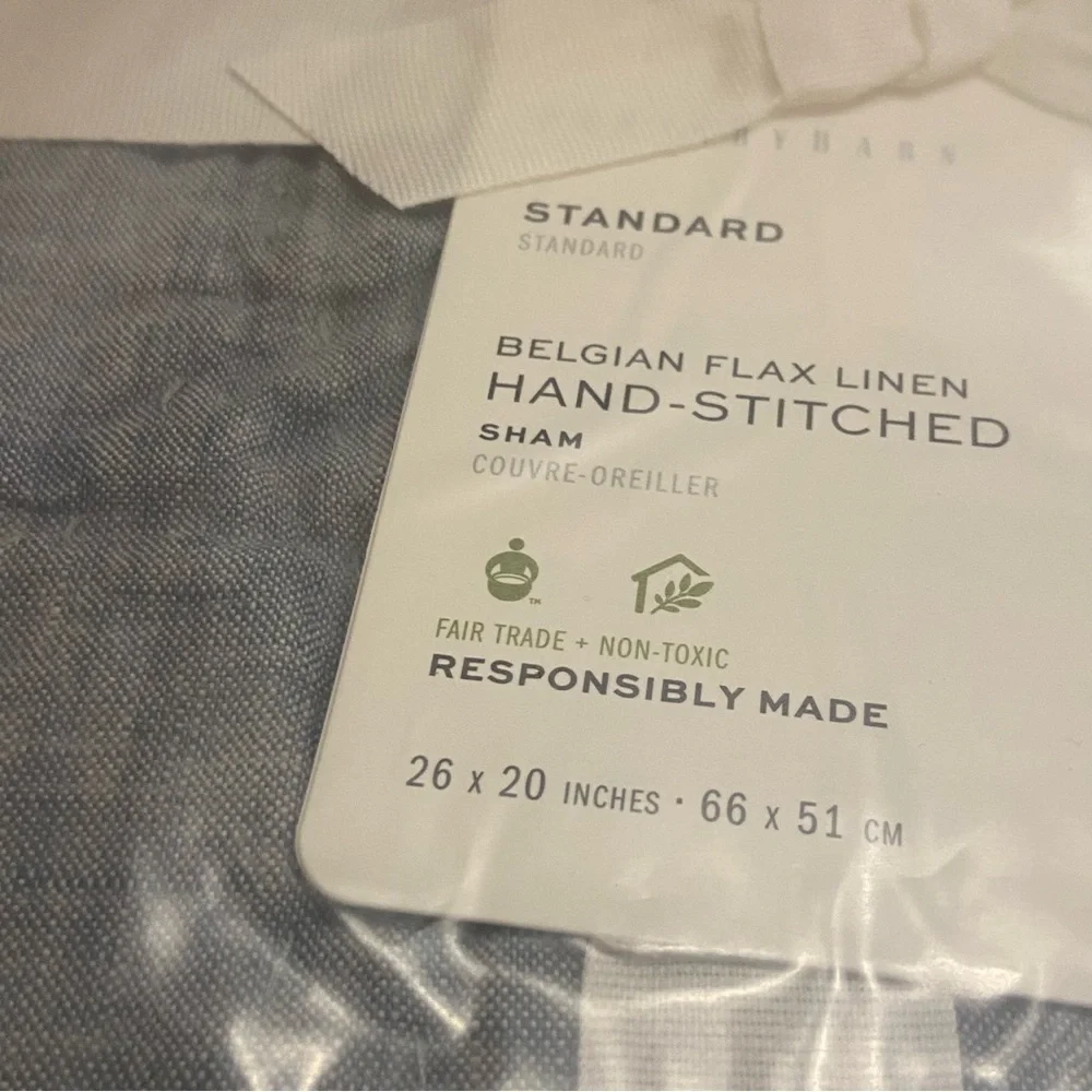 Set Of 2 Pottery Barn Belgian Flax Linen Shams Chambray Standard NWT Hemstitch